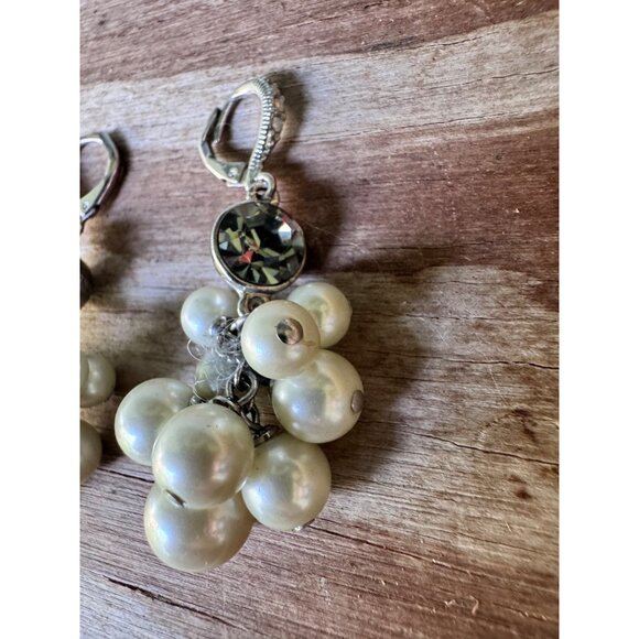 Givenchy Vintage Faux Pearl Cluster Dangle Earrings With Rhinestone Accents - Picture 3 of 8